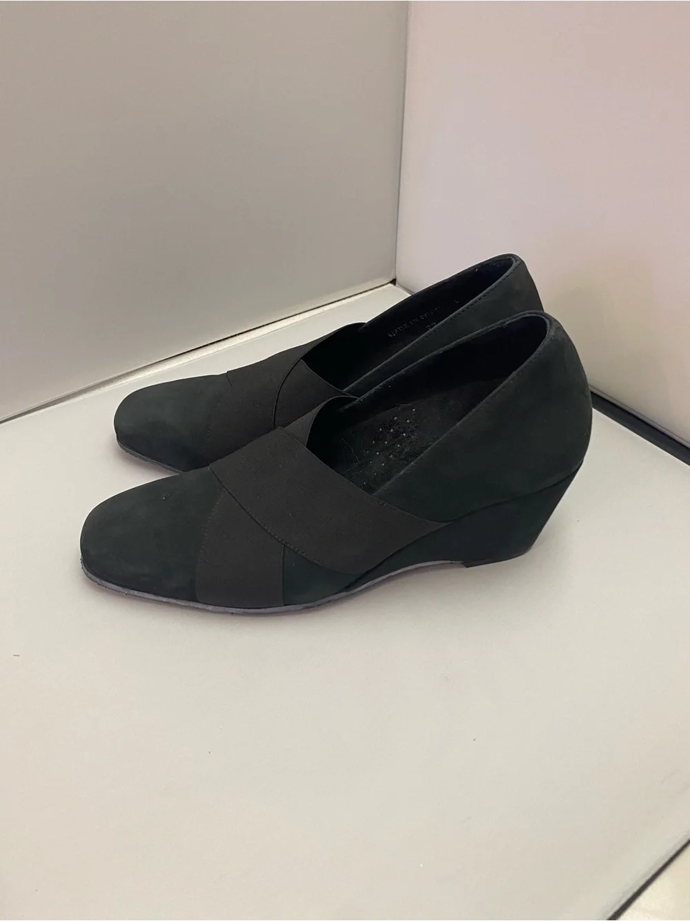 Women’s Black Wedge Slip-On Shoes suede Sz 37